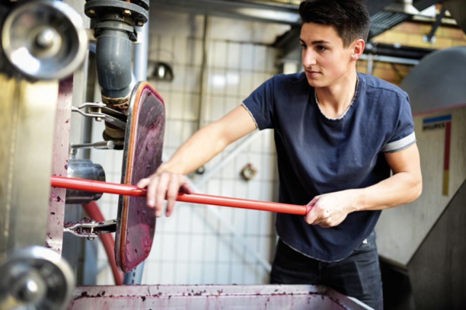 Aufnahme Christian Eppelmann bei der Arbeit am Weinfass